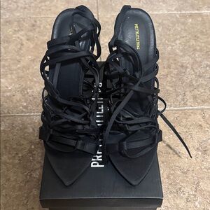 PrettyLittleThing Elegant Black Lace-Up Heels